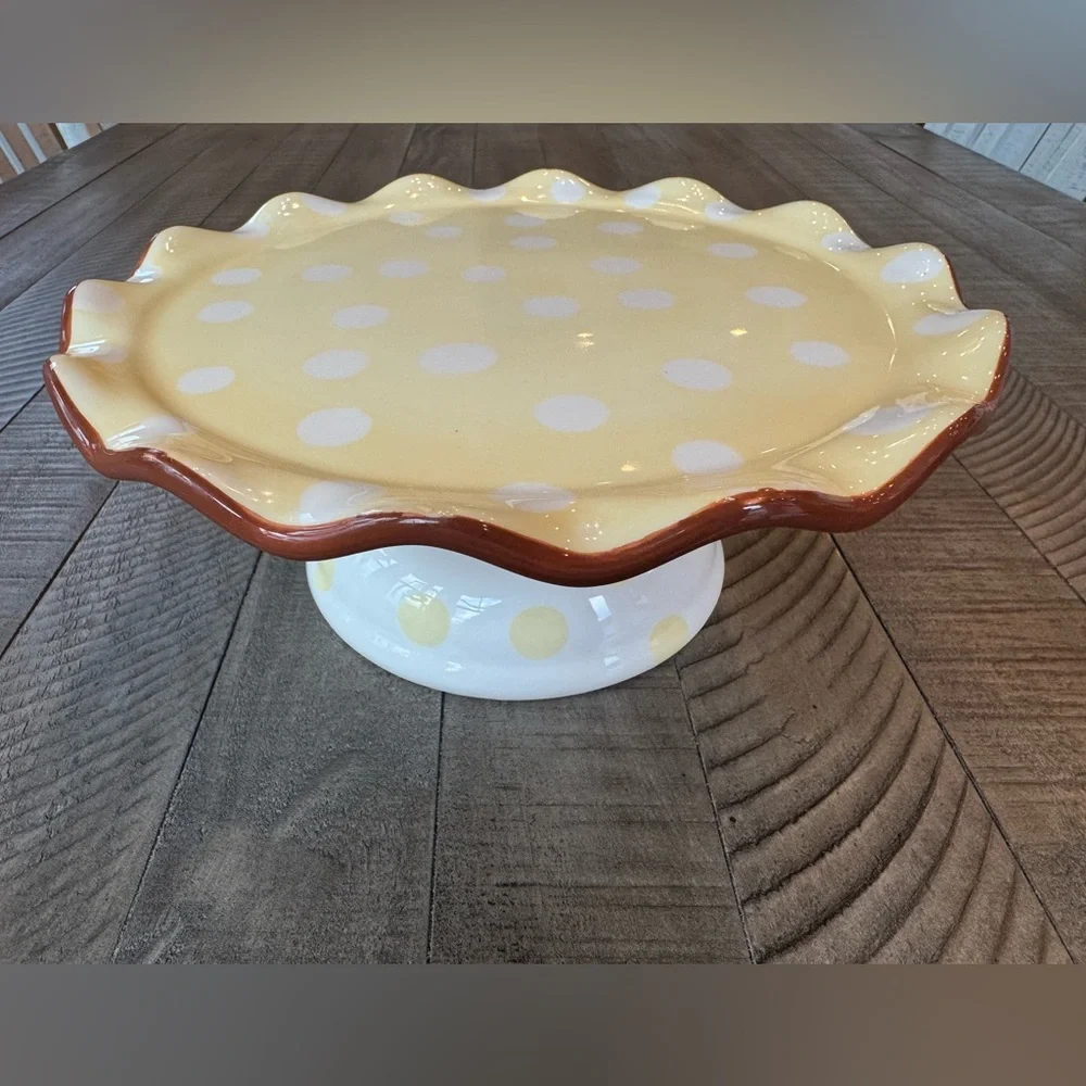 Paula Deen - Dot Crazy Yellow & White Handpainted Cake - Dessert Stand